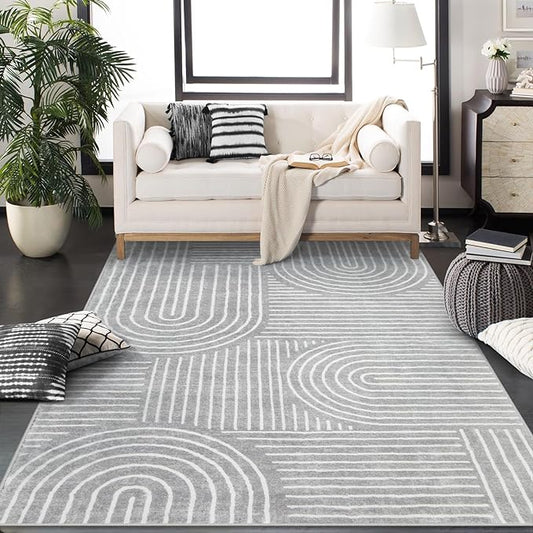 Lahome Abstract Washable Rugs, Soft Area Rugs 4x6 Non-Slip Grey Rug for Bedroom Entryway, Ultra-Thin Living Room Rugs Modern Throw Carpet for Nursery Kitchen Darrell (4'x6',Gray)
