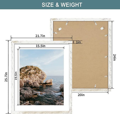 iRahmen 20x24 Poster Frame with 16x20 Mat - Plexiglass Wooden Picture Frames for Photo Wall Gallery Mounting (Distressed-White, Set of 2)