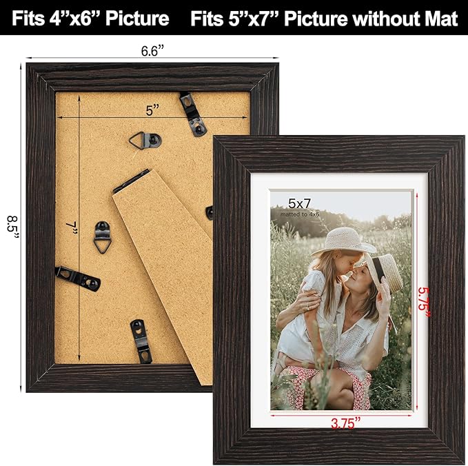Momentworth 5x7 Picture Frame with Mat for 4x6, Distressed Black Wood Grain 5 x 7 Gallery Wall Picture Frames for Tabletop or Wall Mounting(4 Pack, Black)