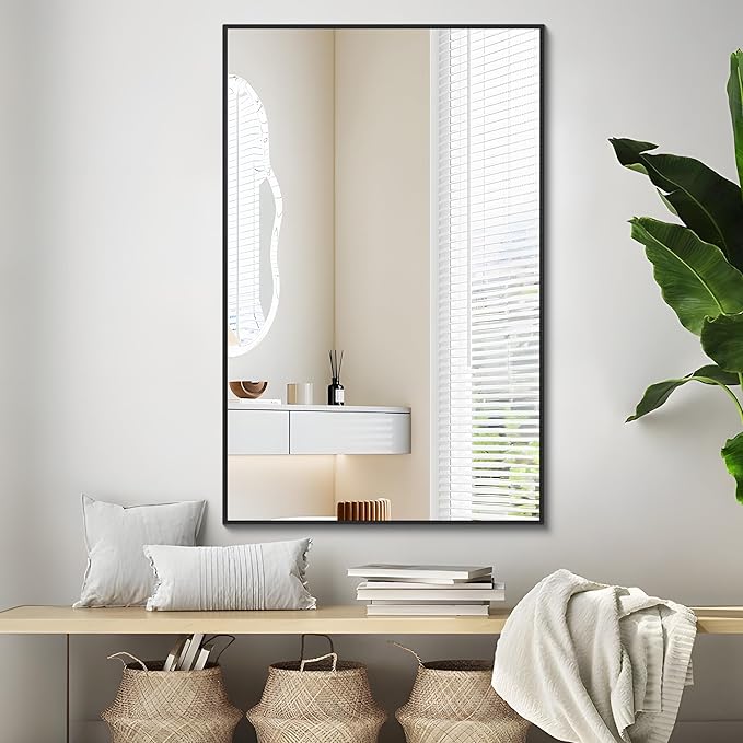 DESBING Black Bathroom Mirror for Wall, 30x48 Inch Rectangle Mirrors with Metal Frame, Modern Vanity Wall Mirror Decor for Entryway Hangs, Bathroom, Living Room Horizontal or Vertical