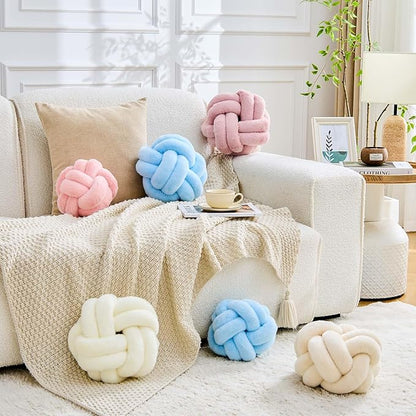 Knot Pillow Ball, Soft Home Decorative Throw Pillows Cushion, Round Changeability Knotted Pillows, Modern Home Handmade Cushions for Bedroom, Sofa, Couch (8 Inch,Pink)