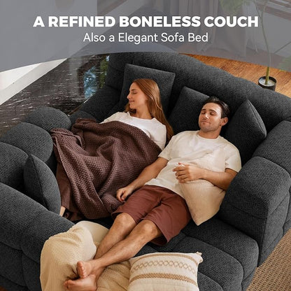 107" Modern Boneless Couch with L - Shaped Chaise, Comfy Chenille Modular Sectional Sofa with Tufted Design, Deep Seat Upholstered Sofa Bed, No - Assembly Sectional Couch, Black