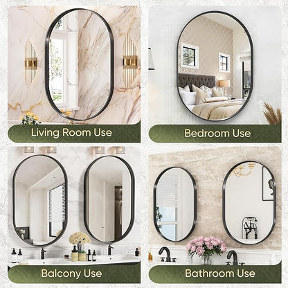Suidia 22" x 30" Bathroom Mirror, Bathroom Vanity Mirror Metal Framed, Wall-Mounted Mirrors for Bedroom, Living Room, Entryway, Hallway, Black, Oval Style