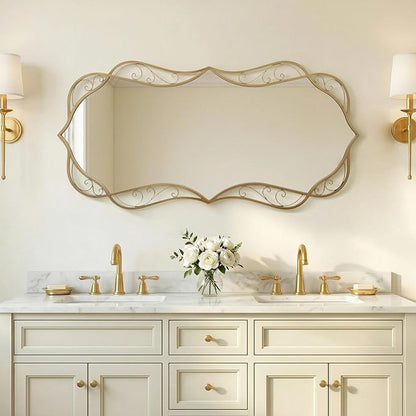Besdomus Gold Bathroom Wall Mirror: 24"x48" Scalloped Modern Brass Gold Vanity Mirror for Wall - Farmhouse Decorative Vertical or Horizontal Hanging - Wall Decor for Living Room/Bedroom/Bathroom