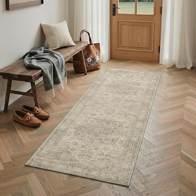 GENIMO 8x10 Area Rugs for Living Room, Machine Washable Non Slip Rugs, Low Pile Lightweight Print Rug for Bedroom, Dining Room, Home Office, Vintage Boho Brown