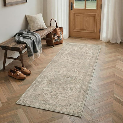 GENIMO 8x10 Area Rugs for Living Room, Machine Washable Non Slip Rugs, Low Pile Lightweight Print Rug for Bedroom, Dining Room, Home Office, Vintage Boho Brown