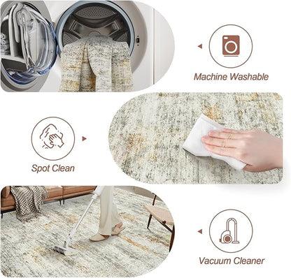 Soalmost 6x9 Area Rug for Living Room Washable 6x9 Non-Slip Modern Abstract Rugs for Bedroom Dinning Room Ultra-Thin Indoor Gray Rust