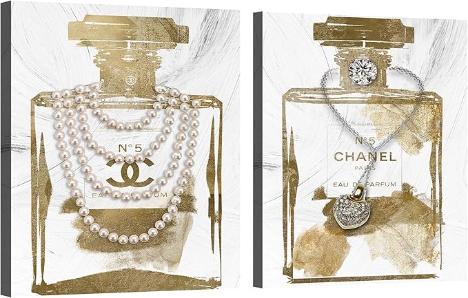 2 pieces Vintage Perfume Bottle Canvas Wall Art Modern Luxury Posters Print Fashion Glam Poster Picture for Bedroom Make up Room Home Decor 16"x24"(40x60cm)