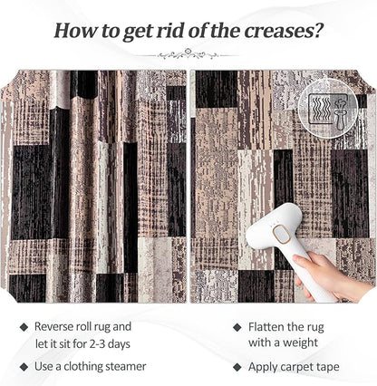 FlyDOIT Modern Geometric Patchwork Area Rug, 2.7x8 Chocolate Runner Rugs for Living Room, Rockwood Collection Indoor Rugs for Bedroom, Throw Carpet Floor Decor for Entryway Dining Room Office Nursery