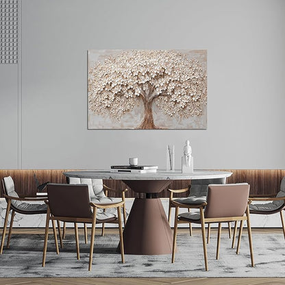Canvas Wall Art Decor Prints Modern Botanical Wall Art Pictures for Living Room White Flower Wall Art Prints Tree of Life Wall Art Decor Canvas Art Wall Decor Artwork for Walls Home Office Decorations 32" X 48"