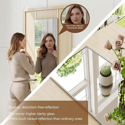NARCISSUS 57x16 Mirror Door Hanging Full Length Body with Floor Stand or Wall Mounted Metal Aluminum Frame Tempered Glass Rectangle Mirrors for Bedroom Dressing Living Room Bathroom 57 inch Silver