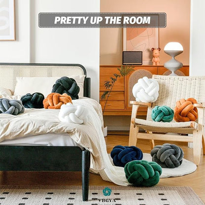 Knot Pillow Ball, Soft Decorative Throw Pillows Cushion, 11 Inch Round Plush Knotted Pillows Dark Gray Pillow, Modern Home Throw Knot Decorative Cushion for Bedroom, Sofa, Couch