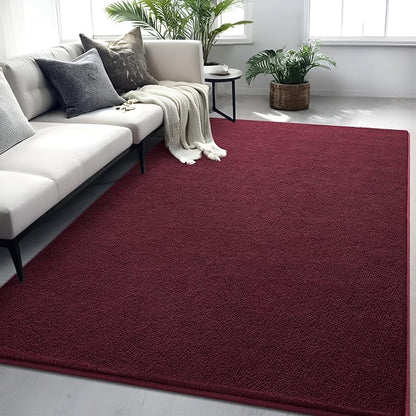 Red Rugs for Living Room Bedroom, 7x10 ft Burgundy Area Rug, Washable Memory Foam Indoor Carpet, Modern Aesthetic Minimalist Non-Slip Carpets for Boys Girls Adults Home Decor