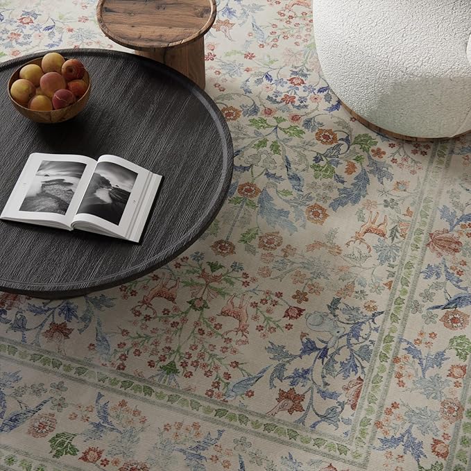 Washable Area Rugs for Living Room: 6x9 Bedroom Rug Vintage Area Rug Stain Resistant Non Slip Low Pile Lightweight Soft Carpets for Dining Room Kitchen Nursery Kids Room Farmhouse Indoor
