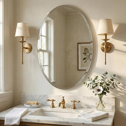 20x28 Inch Oval Frameless Bathroom Mirror with Solid Backing, Beveled Vanity Wall Mirror for Over Sink, Modern Mirror for Powder Room, Entryway