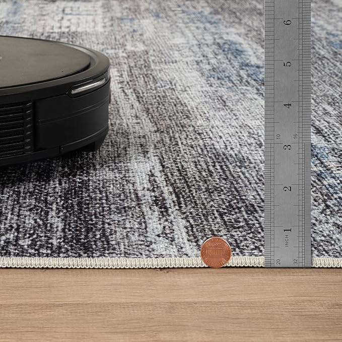 Bloom Rugs Washable Non-Slip 2' x 3' Rug - Gray/Blue/Blush Modern Abstract Area Rug for Living Room, Bedroom, Dining Room, and Kitchen - Exact Size: 2' x 3'