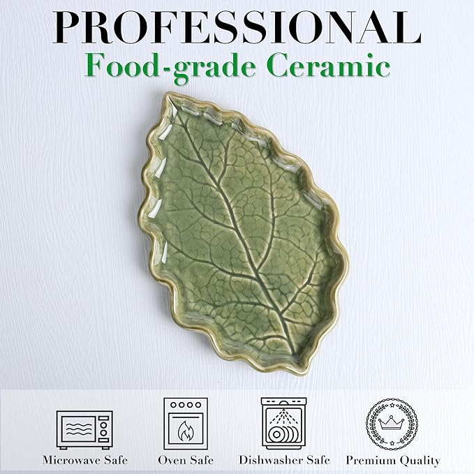 Ceramic Spoon Rest for Stove Top - Cute Green Leaf Shaped Spoon Rest/Spoon Holder for Kitchen Countertop - Cooking Kitchen Spoon Rest Utensil Rest Spatula Rest (Green)