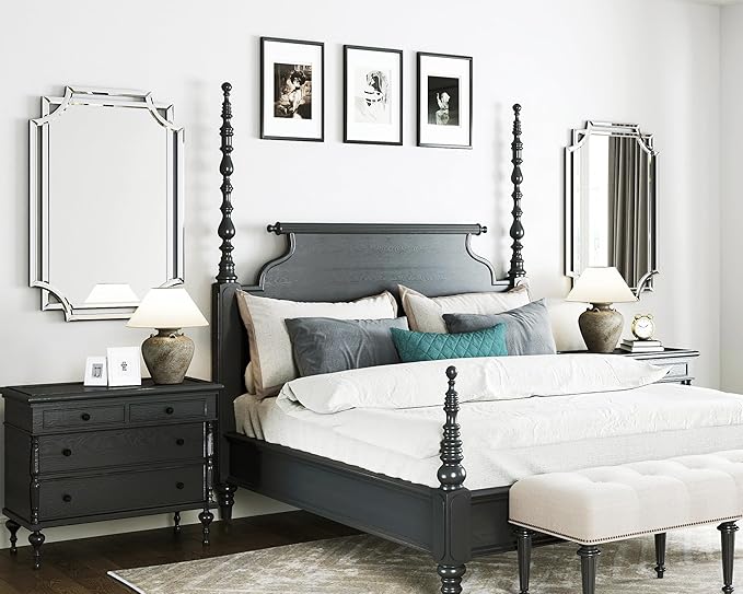 Chende Scalloped Large Wall Mirror, 28" x 40" Bathroom Mirror with Beveled Edge and Glass Pieces, Wall Decor for Living Room, Entryway, Fireplace, Dining Room, Hallway, Horizontal/Vertical Mirror