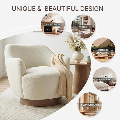 Swivel Accent Chair,Upholstered Barrel Chair with Curves Camel Back Design,Modern Arm Chair with Wooden Base for Living Room Bedroom Reading Waitingroom,Linen