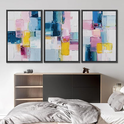 SIGNLEADER Framed Canvas Print Wall Art Set Vibrant Colorful Block Abstract Bold Pink Blue Illustrations Minimal Decorative Bohemian Nordic for Living Room, Bedroom, Office - 24"x36"x3 BLACK