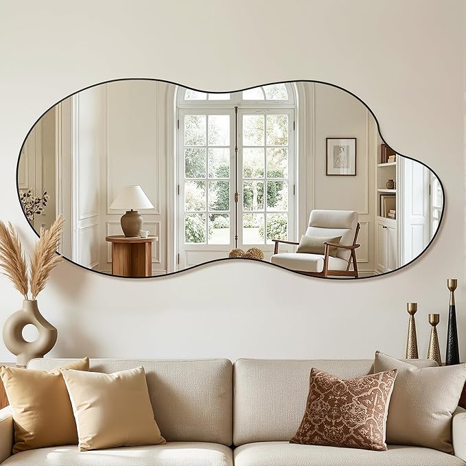 Irregular Wall Mirror, 30"x60" Asymmetrical Mirror with Metal Frame, Modern Unique Decorative Mirrors for Bathroom, Wall Decor, Entryway, Living Room, Black