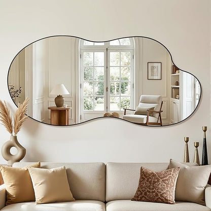 Irregular Wall Mirror, 30"x60" Asymmetrical Mirror with Metal Frame, Modern Unique Decorative Mirrors for Bathroom, Wall Decor, Entryway, Living Room, Black