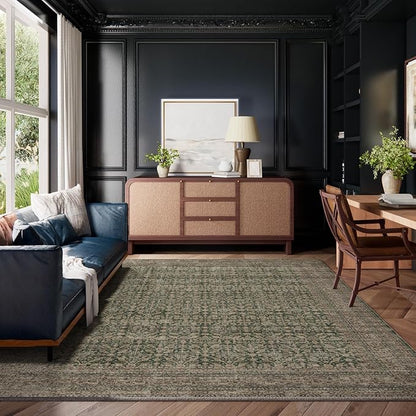 Machine Washable Rugs for Living Room: 8x10 Area Rugs Boho Vintage Rugs Stain Resistant Non Slip Low Pile Soft Lightweight Carpet for Bedroom Kitchen Dining Room Nursery Kids Room Farmhouse