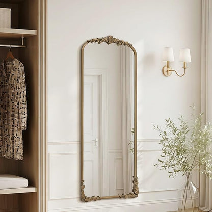Besdomus Vintage Full Length Mirror: 21''x56'' Matt Gold Baroque Antique Floor Long Body Mirror - Traditional Ornate for Bedroom/Cloakroom/Dressing Room/Entryway/Wall - Ideal for Fashion Women