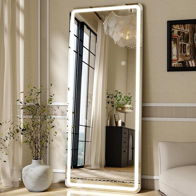LED Full Length Mirror Floor Mirrors with Dimming &3 Color Lighting 26 x 71 Inch LED Mirrors Full Body Wall for Bedroom Dressing Room Rect