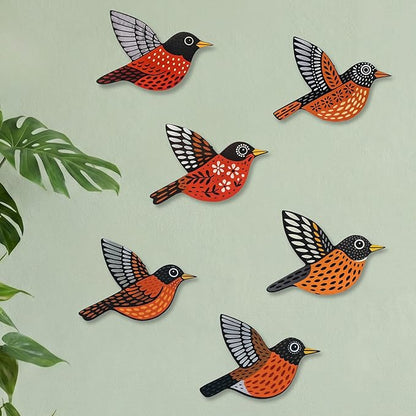 ARTINRENAISS Wooden Flying Birds Wall Decor, Scandinavian Rustic Wall Art Set Housewarming Gifts, 6 Pack Boho Birds Hanging Sign for Living Room, Bedroom, Kitchen