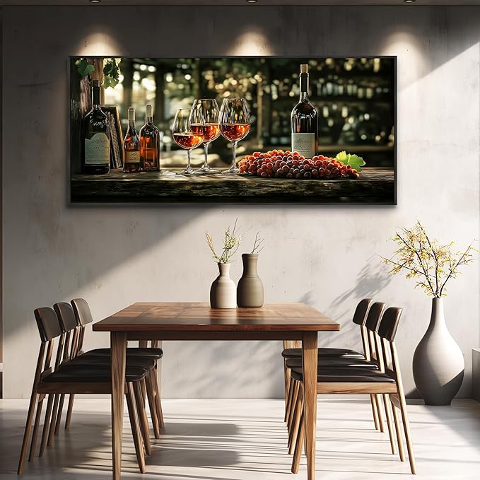 hyidecorart Large Framed Wall Art, Italian Wine Country Landscape Art Prints, Vineyard Picture Kitchen Wall Decor, Sunlit Rustic Grape Fields Paintings for Office Dining Room Hallway Basement 32x72 In