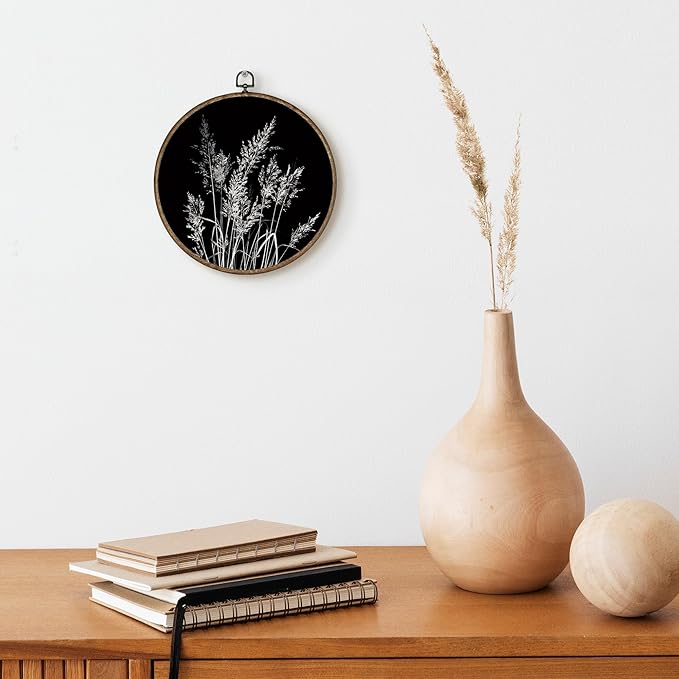 TLESKE Black Vintage Botanical Round Wall Art Decor Framed 10x10, Boho Fall Wildflower Floral Canvas Wall Art Prints Artwork, Rustic Wall Hanging Room Door Decor Decorations for Bedroom Living Room