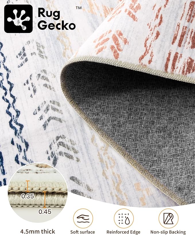 Miukiki 5x7 Area Rug for Living Room Moroccan Washable Rugs Non Slip Indoor Floor Carpet Foldable Large Soft Area Rug for Dining Room Bedroom with Low Pile(Colorful,5'x7')