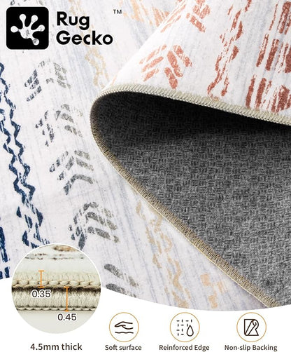 Miukiki 5x7 Area Rug for Living Room Moroccan Washable Rugs Non Slip Indoor Floor Carpet Foldable Large Soft Area Rug for Dining Room Bedroom with Low Pile(Colorful,5'x7')