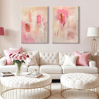 Tocliky Abstract Wall Art Neutral Modern Canvas Painting Decor Pink Beige Minimalist Wall Art Contemporary Abstract Poster Artwork for Living Room Bedroom 16x24 Inch Wrapped Canvas Set of 2