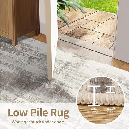 9x12 Area Rug for Living Room, Large Washable Rug, Soft Neutral Abstract Rug for Bedroom, Office, Farmhouse, Low Pile Imitation Wool Non Slip Carpet Ideal for High-Traffic Areas, Beige Taupe