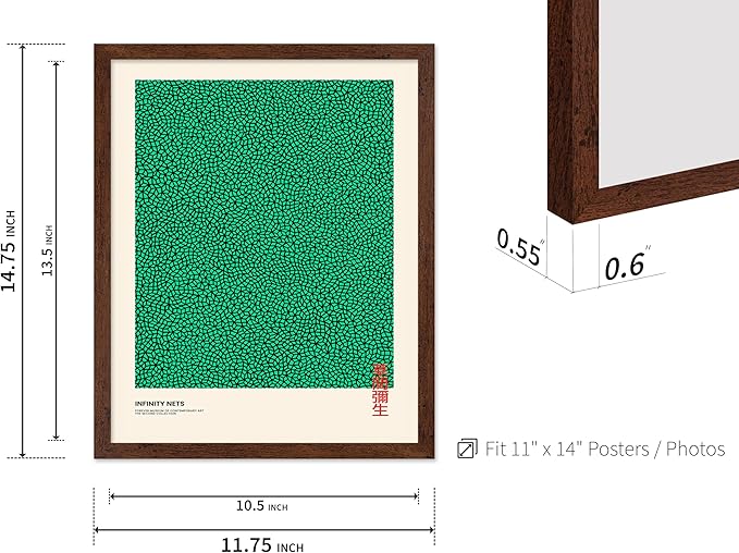 Poster Master Vintage Poster - Retro Pop Art Print - Gift for Artist, Friend - Infinity Nets, Japanese, Green, Modern, Abstract - Wall Decor for Home, Office, 11x14 Brown Framed