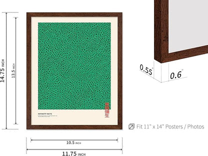 Poster Master Vintage Poster - Retro Pop Art Print - Gift for Artist, Friend - Infinity Nets, Japanese, Green, Modern, Abstract - Wall Decor for Home, Office, 11x14 Brown Framed