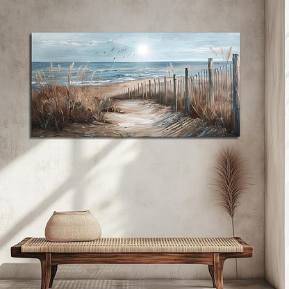 KELIYUAN Canvas Wall Art For Living Room Large Wall Decor For Bedroom Ocean Sand Dunes Grass Landscape Paintings Office Wall Prints Pictures Artwork Ready To Hang Hotel Room Home Decoration 24"x48"