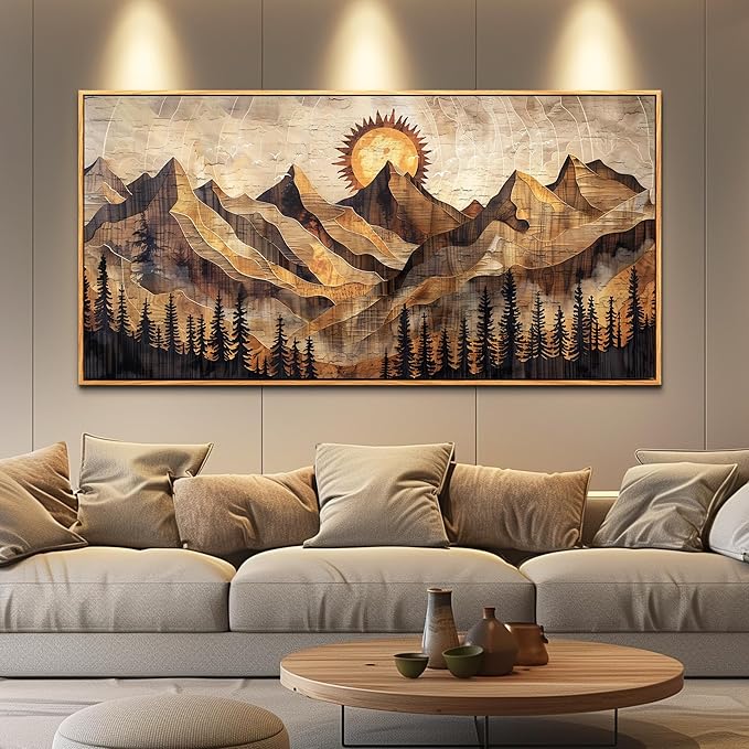 QIYILEXWART Large Wall Decor For Living Room Canvas Wall Art For Office Modern Wall Decorations For Bedroom Mountain Sun Landscape Painting Farmhouse Pictures Artwork Home Decor 24x48