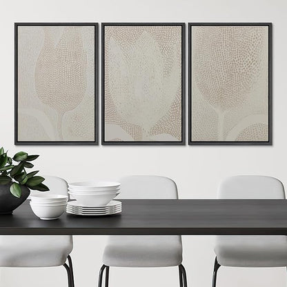 SIGNLEADER Framed Canvas Print Wall Art Set Neutral Beige Tulip Subtle Dot Pattern Illustrations Minimal Decorative Bohemian Nordic for Living Room, Bedroom, Office - 16"x24"x3 BLACK