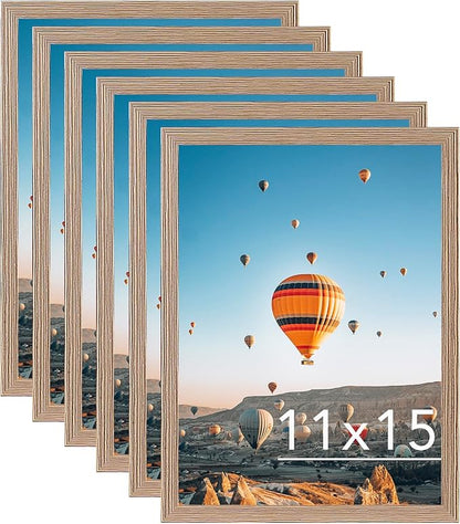 JCJMY 11x15 Rustic Brown Picture Frame Set of 6, Horizontal and Vertical Formats for Wall Hanging, 11 x 15 Wall Gallery Poster Photo Frames with Shatter Resistant Plexiglass, 6 Pack, Rustic Brown