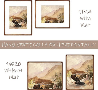 16x20 Picture Frame with Mat for 11x14, Natural Walnut Wood Handcrafted Rounded Corner with Plexiglass, Vertical or Horizontal Display Photo Gallery Poster Wall Mounting Frame
