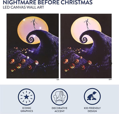 Nightmare Before Christmas LED Light Up Canvas Wall Art featuring Jack Skellington, 11"W x 14"H