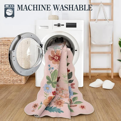 Lahome Floral Living Room Rugs, Pink Area Rugs 5x7 Rug for Bedroom Ultra-Thin Soft Non-Slip Washable Rugs Stain Resistant Throw Boho Carpet for ‎‎Nursery Classroom Flore, Light Pink
