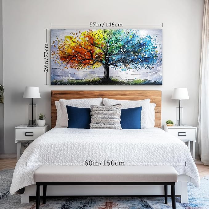 crmotu Tree of Life Large Wall Art for Living Room, Colorful Tree Abstract Art Prints Watercolor Canvas Painting, Modern Landscape Aesthetic Pictures Wall Decor for Bedroom Bathroom Office 29"X57"