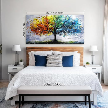 crmotu Tree of Life Large Wall Art for Living Room, Colorful Tree Abstract Art Prints Watercolor Canvas Painting, Modern Landscape Aesthetic Pictures Wall Decor for Bedroom Bathroom Office 29"X57"