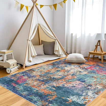 RUUGME 5X7 Area Rug Colorful - Modern Abstract Washable Area Rugs for Living Room Non-Slip Carpet for Bedroom Nursery Office - Soft Low Pile Stain Resistance Floor Mat for Home Decor (5x7 Colorful)