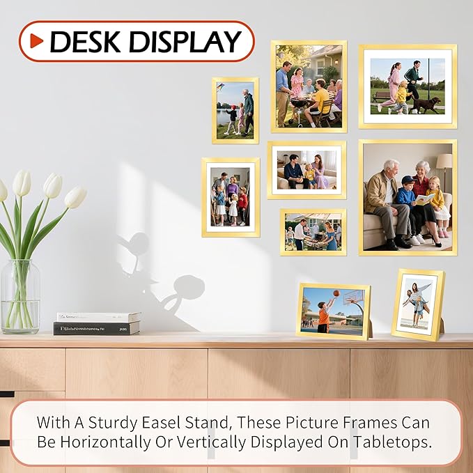 4x6 Picture Frames Set of 2, Gold Photo Frames for Gallery Wall Mounting or Table Display, Collage Frames with Clear Plexiglass for Home Office Decor