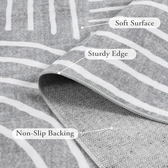 Lahome Abstract Washable Rugs, Soft Area Rugs 4x6 Non-Slip Grey Rug for Bedroom Entryway, Ultra-Thin Living Room Rugs Modern Throw Carpet for Nursery Kitchen Darrell (4'x6',Gray)